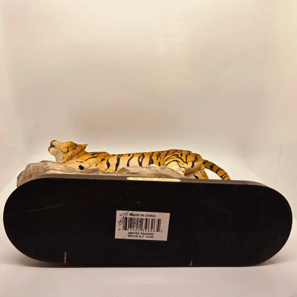 VINTAGE “THE MIRELLA COLLECTION” BENGAL TIGER STATUE – SLATE ROCK ON WOOD BASE